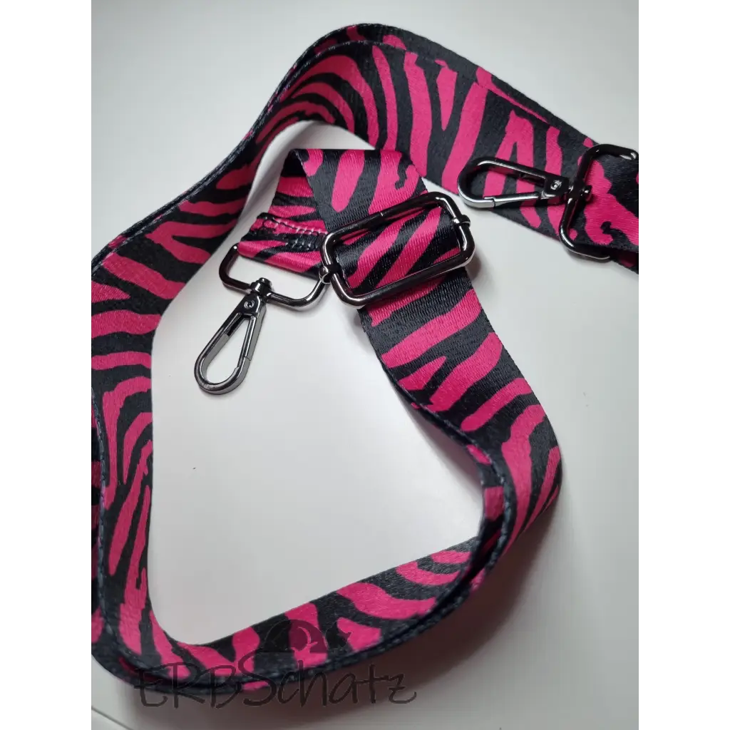 Crossbody Gurt Zebra bunt 38mm Gurtband - Pink / Silber