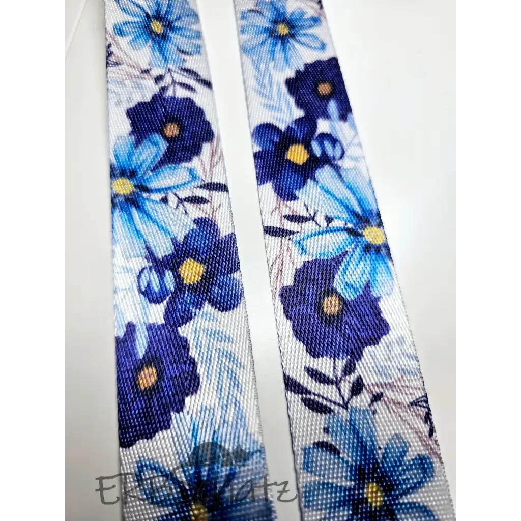 Gurtband bedruckt verschiedene Designs 38mm - Blue Flower