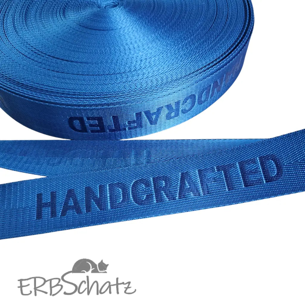 Gurtband embossed ’Handcrafted’ 38mm - Lightblue 38