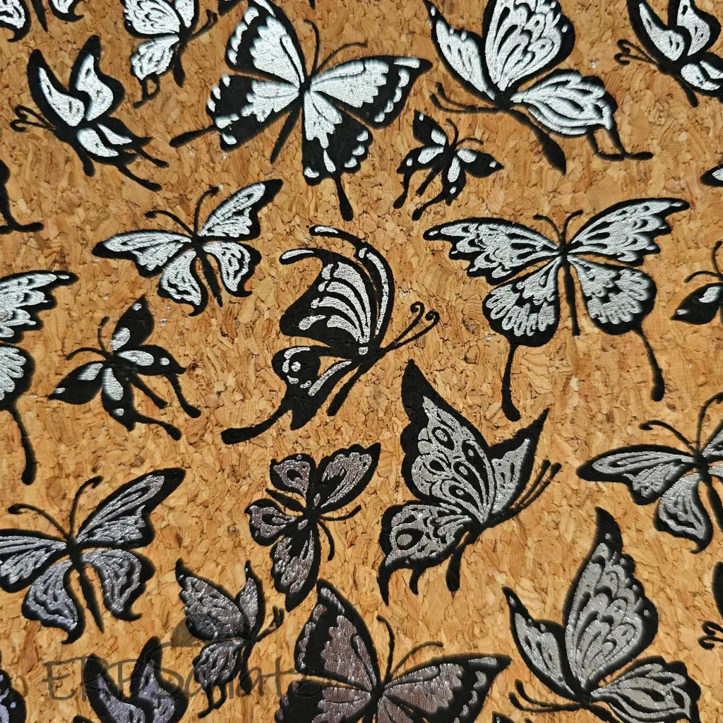 Korkstoff verschiedene Designs 30x45cm - Silver Butterflies