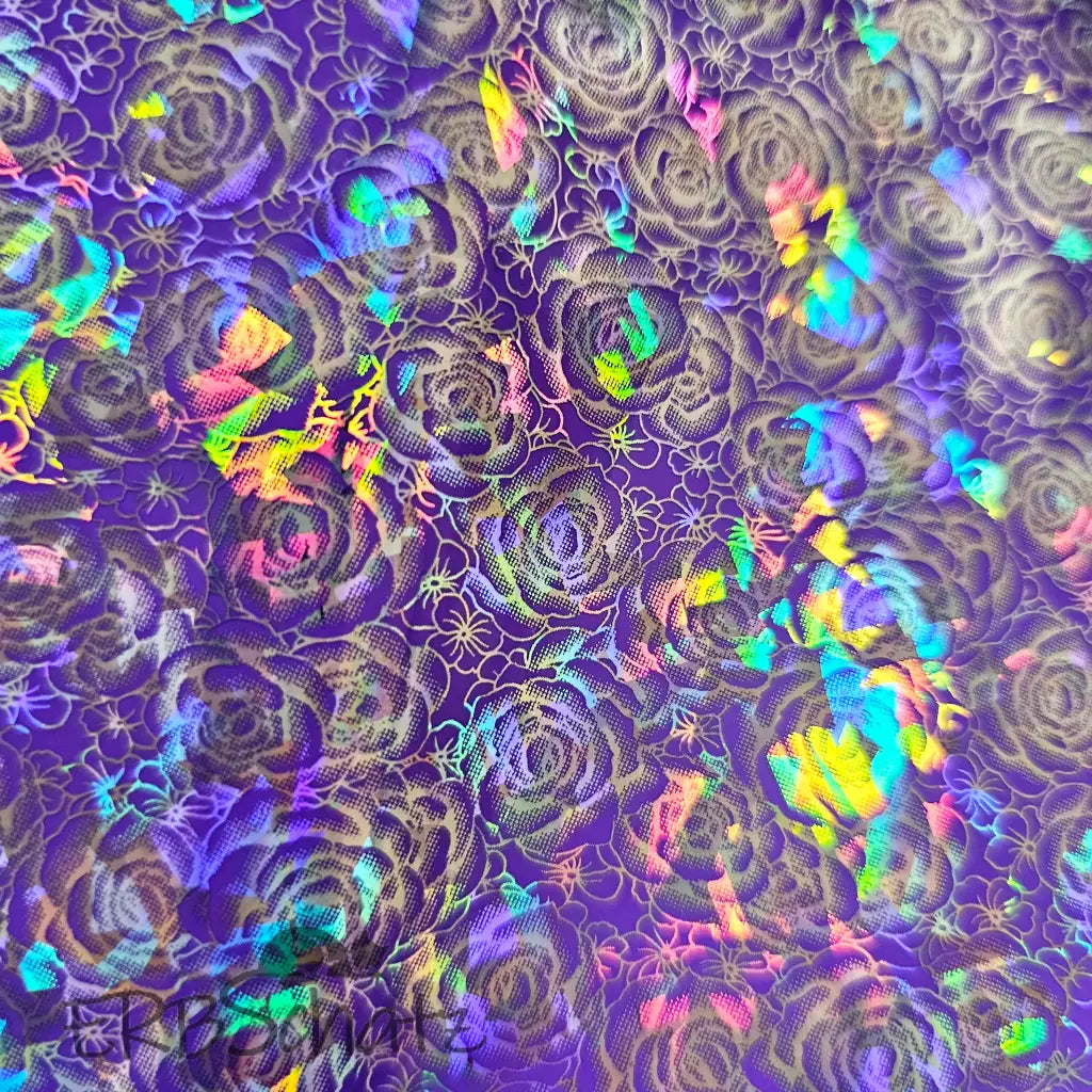 Kunstleder Holo Colour Roses Rollen 30 x 135 cm - Purple