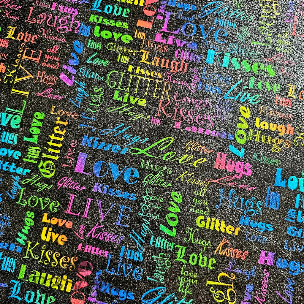 Kunstleder LoveKisses Wordcloud 30 x 140 cm - Black RB