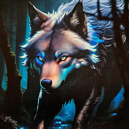Kunstleder Panel Blue Wolf Forest 30x 30cm - Blue Wolf