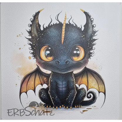 Kunstleder Panel Dragon Babies 25x 25cm - Dragon Black