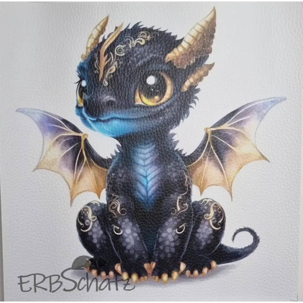 Kunstleder Panel Dragon Babies 25x 25cm - Dragon Black - P25