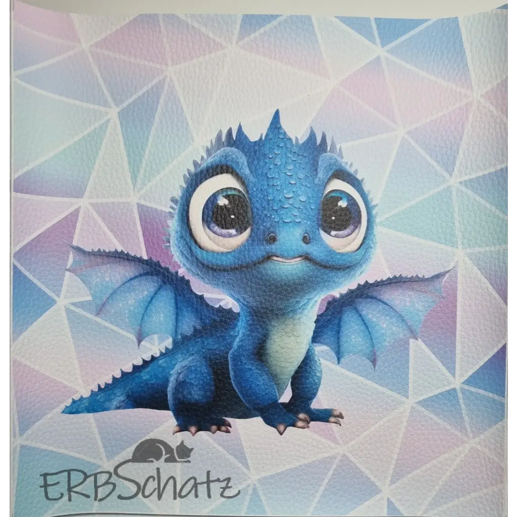 Kunstleder Panel Dragon Babies 25x 25cm - Dragon Blue Geo