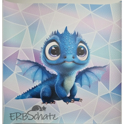 Kunstleder Panel Dragon Babies 25x 25cm - Dragon Blue Geo