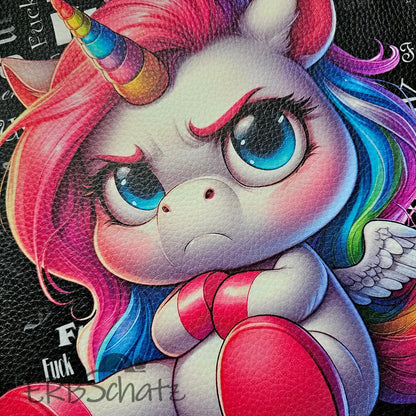 Kunstleder Panel F.CK Grumpy Unicorn 25x 25cm - F.CK Grumpy