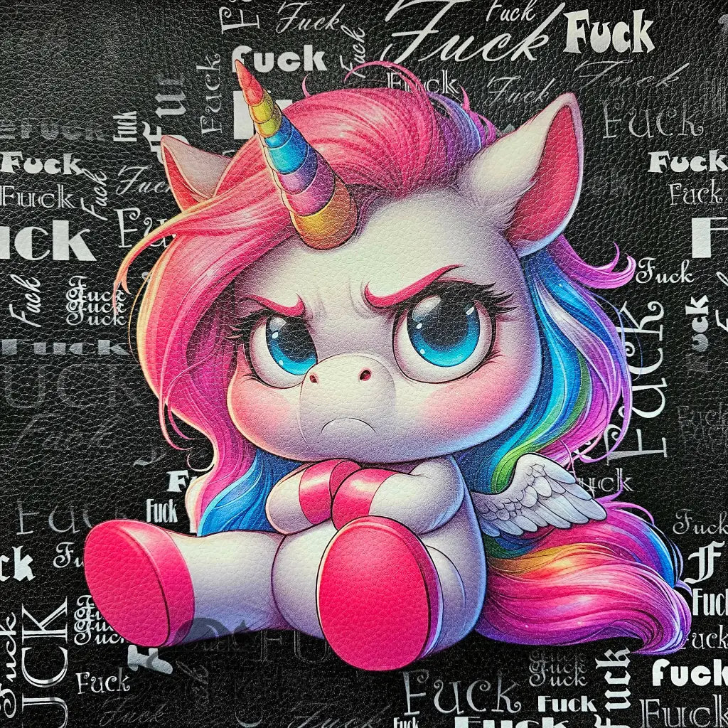 Kunstleder Panel F.CK Grumpy Unicorn 25x 25cm - F.CK Grumpy