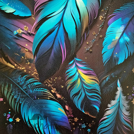 Kunstleder Panel Feather Dream 30x 30cm - Coloured Feathers