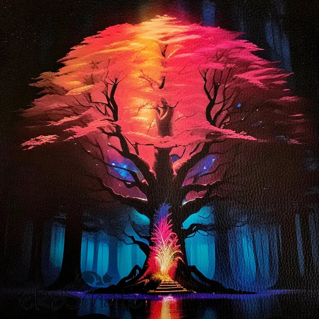 Kunstleder Panel Fire Glow Tree 30x 30cm - Fire Glow Tree