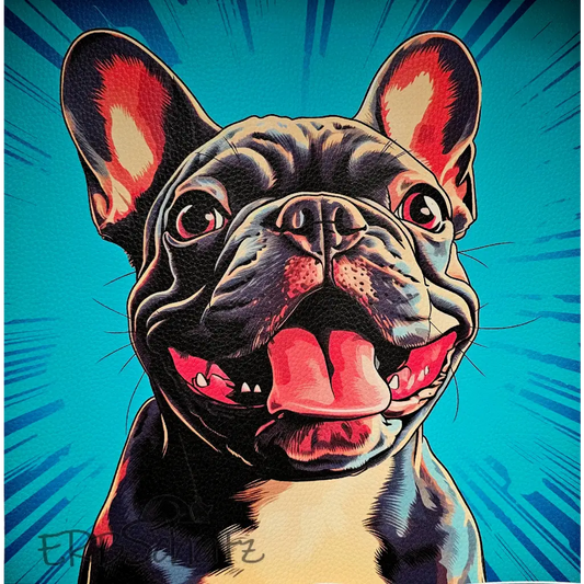 Kunstleder Panel Frenchie PopArt Blue 25x 25cm - Frenchie