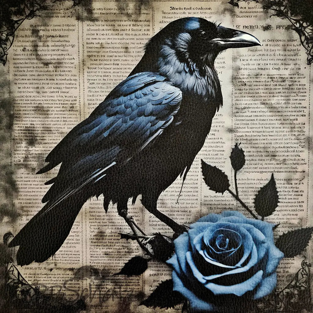 Kunstleder Panel Goth Raven Collection 30x 30cm - Blue Rose