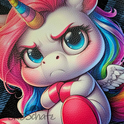 Kunstleder Panel Grumpy Unicorn Tartan 30x 30cm - Grumpy