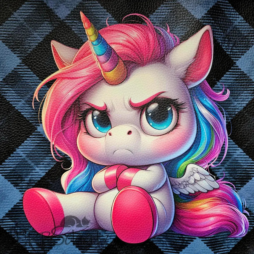 Kunstleder Panel Grumpy Unicorn Tartan 30x 30cm - Grumpy