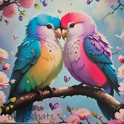 Kunstleder Panel Loving Birds 30x 30cm - Loving Birds 30