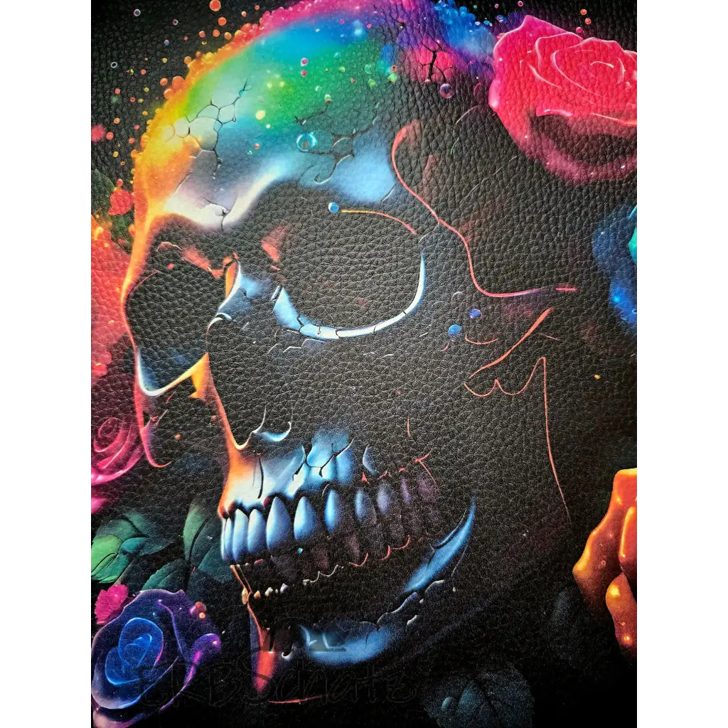 Kunstleder Panel Neon Rosy Skull 30x 30cm - Neon Rosy Skull