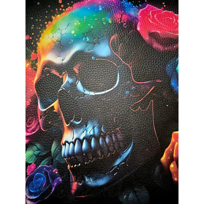 Kunstleder Panel Neon Rosy Skull 30x 30cm - Neon Rosy Skull