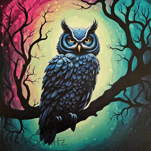 Kunstleder Panel Owl Dark Tree 25x 25cm - P25