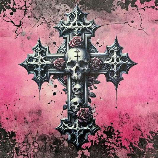 Kunstleder Panel Pinkish Goth Cross 30x 30cm - Pinkish Goth