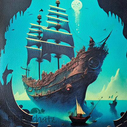 Kunstleder Panel Piratenschiff 30x 30cm - Piratenschiff