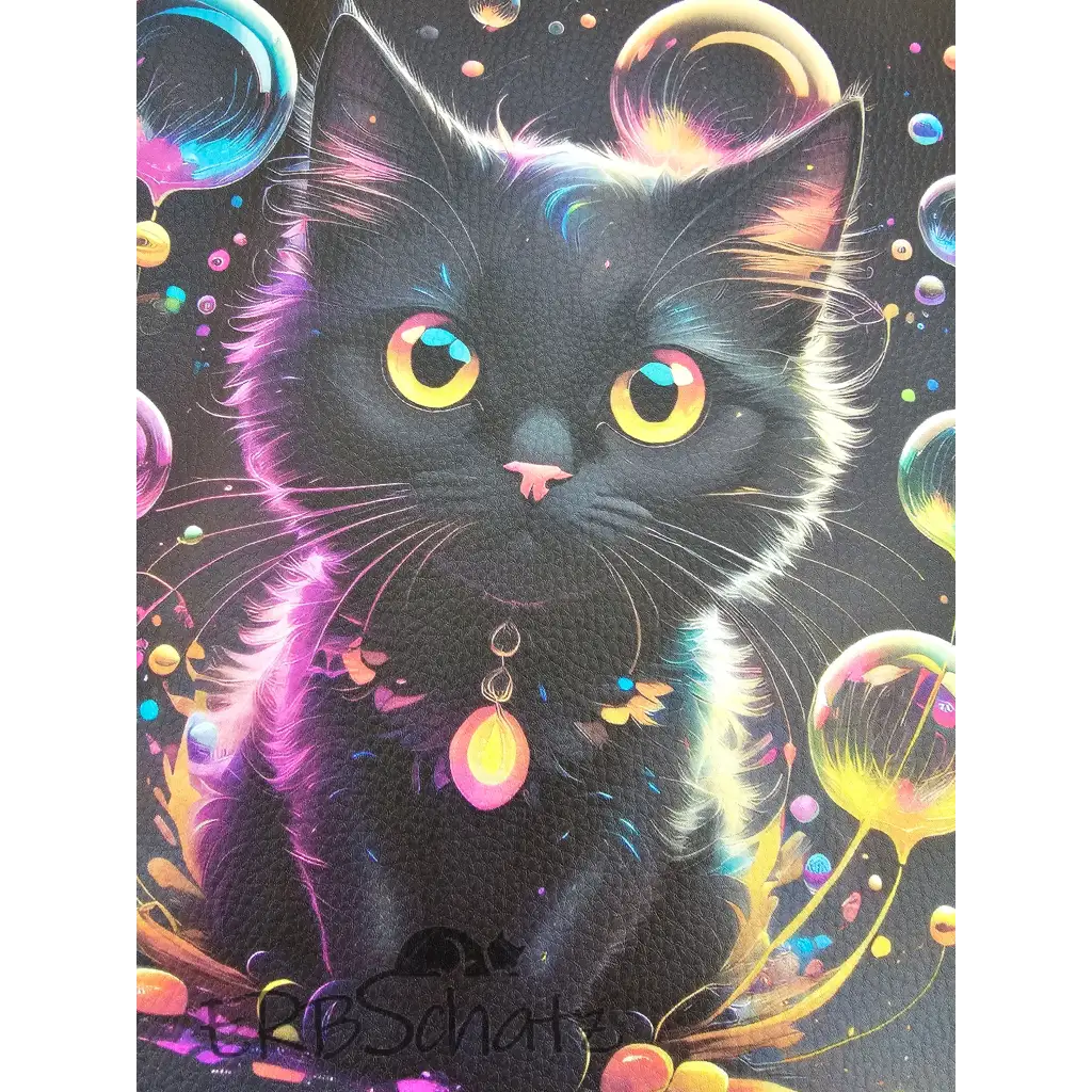 Kunstleder Panel Rainbow Bubble Cat 30x 30cm - Rainbow