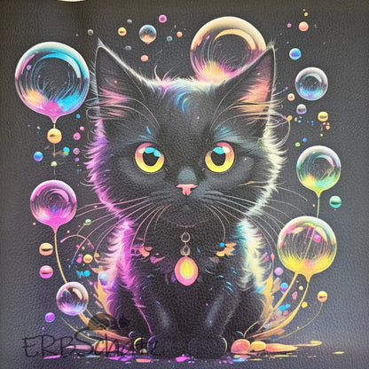 Kunstleder Panel Rainbow Bubble Cat 30x 30cm - Rainbow