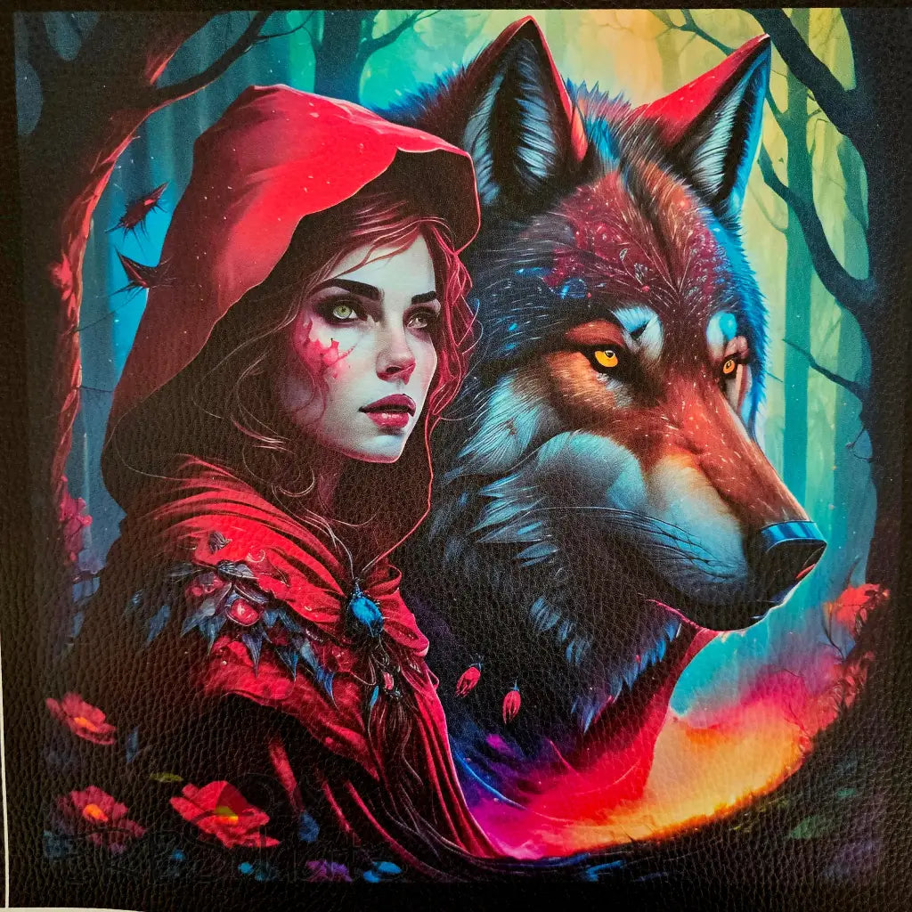 Kunstleder Panel Rotkäppchen & Wolf 30x 30cm - P30