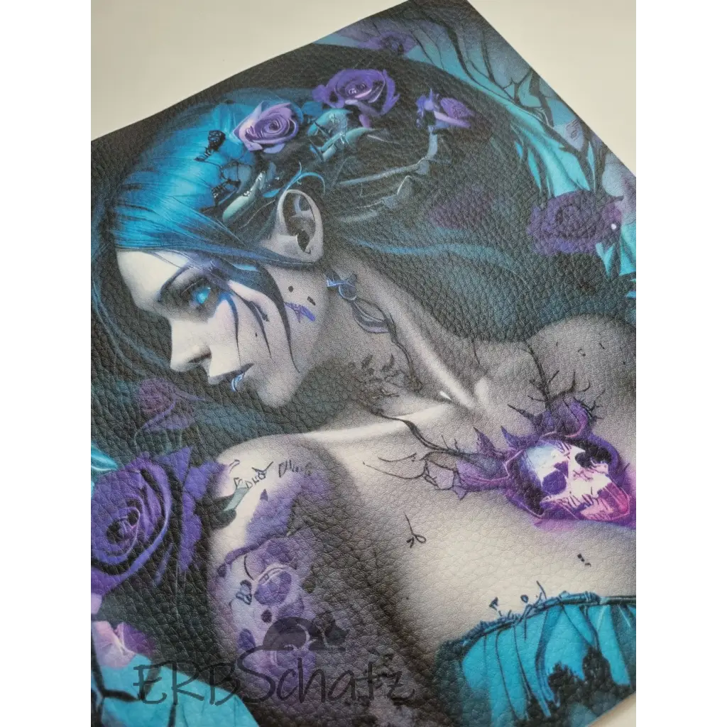 Kunstleder Panel Turquoise Goth Lady 25x 25cm - Turqoise