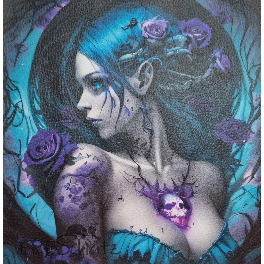 Kunstleder Panel Turquoise Goth Lady 25x 25cm - Turqoise