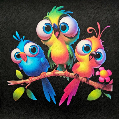 Kunstleder Panele Birds Collection 25x 25cm - 3 Big eyed