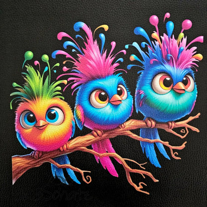 Kunstleder Panele Birds Collection 25x 25cm - 3 Funny Birds