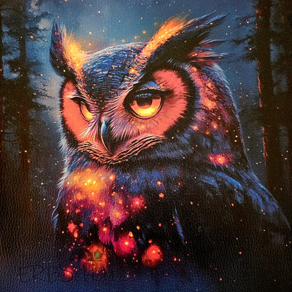 Kunstleder Panele Owl Collection 25x 25cm - Blue Fire Owl