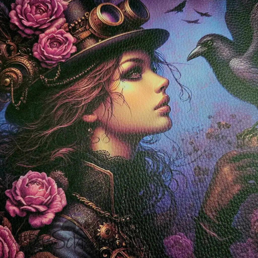 Kunstleder Panele Steampunk Raven Girl Collection 25 x 25