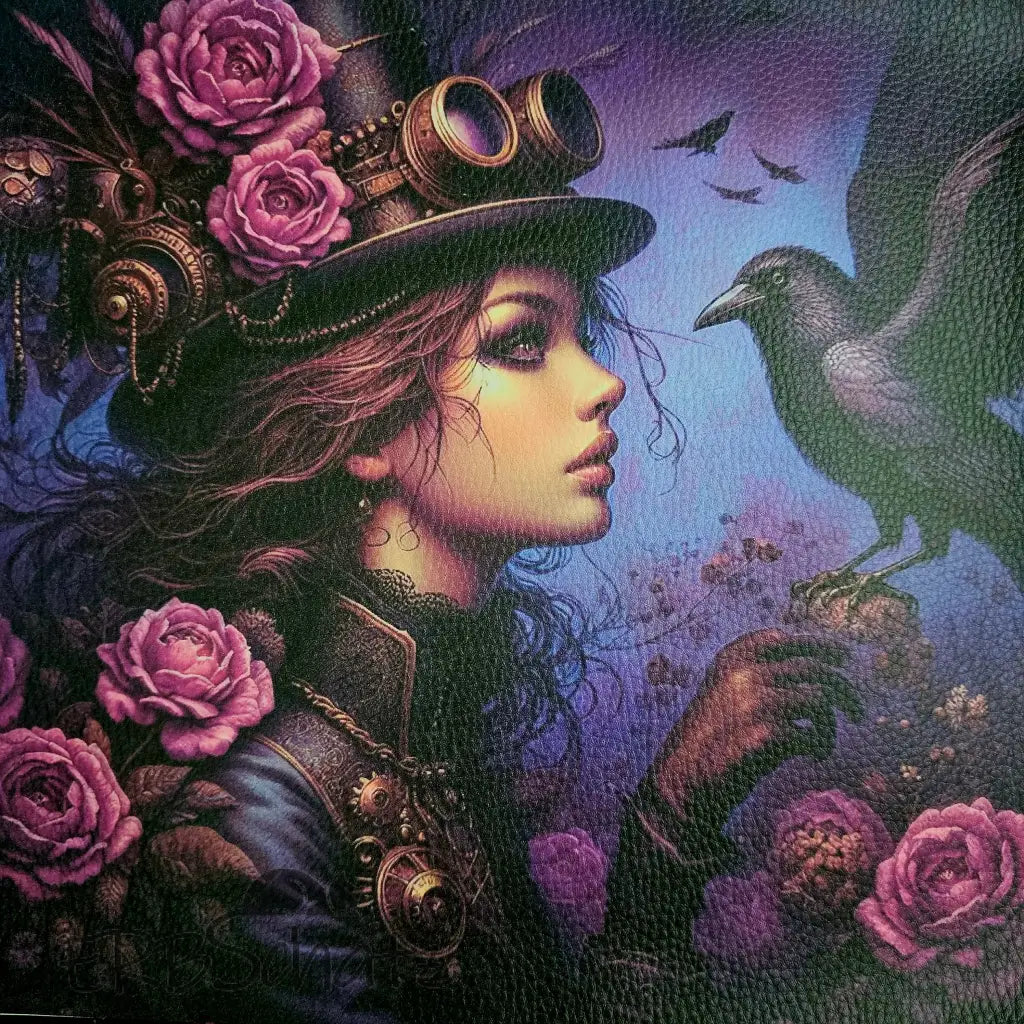 Kunstleder Panele Steampunk Raven Girl Collection 25 x 25