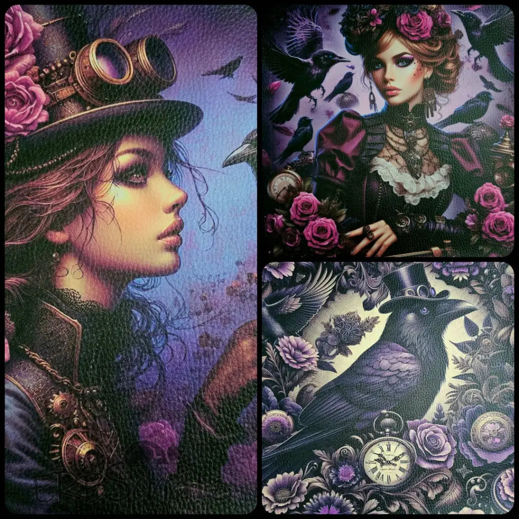 Kunstleder Panele Steampunk Raven Girl Collection 25 x 25