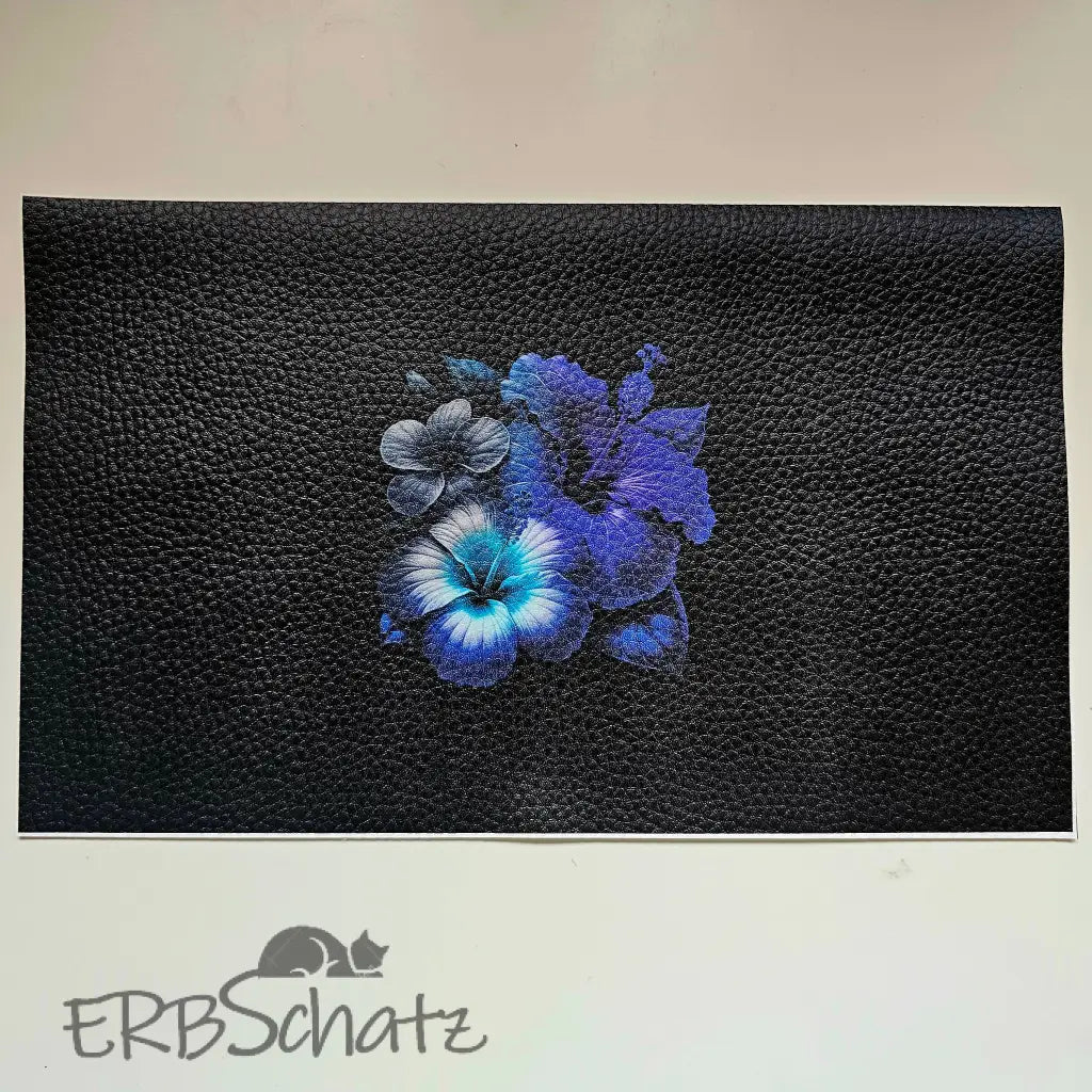 Kunstleder Portemonnaie Panel Blue Hibiskus 25x 15cm - PP