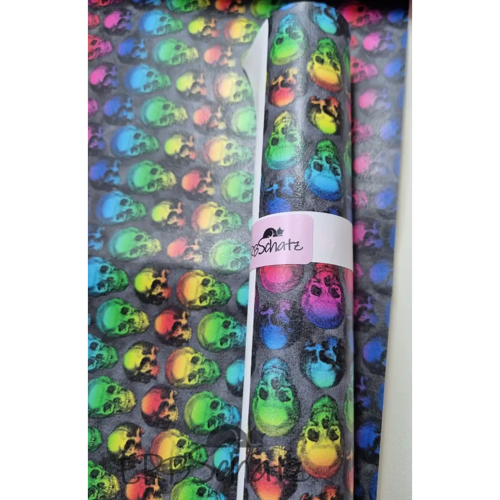 Kunstleder Rainbow Skulls Rollen 30 x 140 cm - 30cm