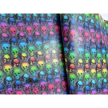 Kunstleder Rainbow Skulls Rollen 30 x 140 cm - 30cm