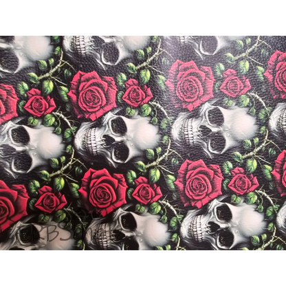 Kunstleder Skull red Rose 30 x 140 cm - Skull red Rose