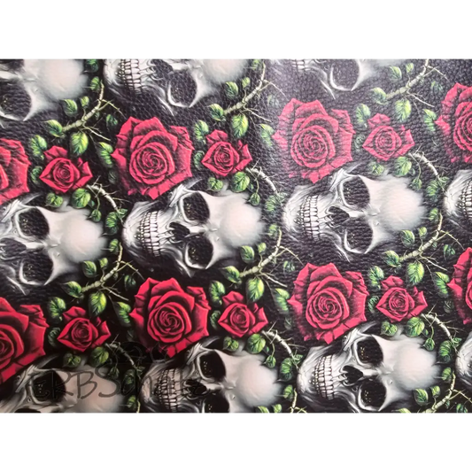 Kunstleder Skull red Rose 30 x 140 cm - Skull red Rose