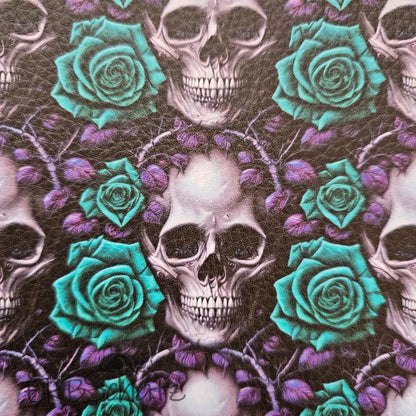 Kunstleder Skulldesigns 30 x 140 cm - GreenLilac Rose Skulls