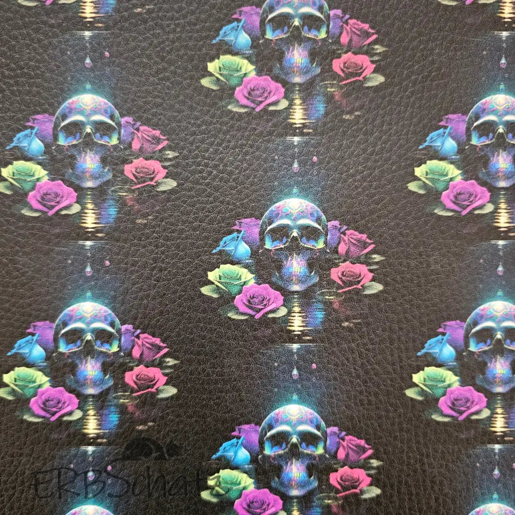 Kunstleder Skulldesigns 30 x 140 cm - Rosy Shimmer Skulls