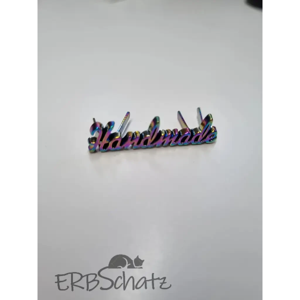 Metall Label ’Handmade’ Schreibschrift - Rainbow