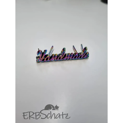 Metall Label ’Handmade’ Schreibschrift - Rainbow