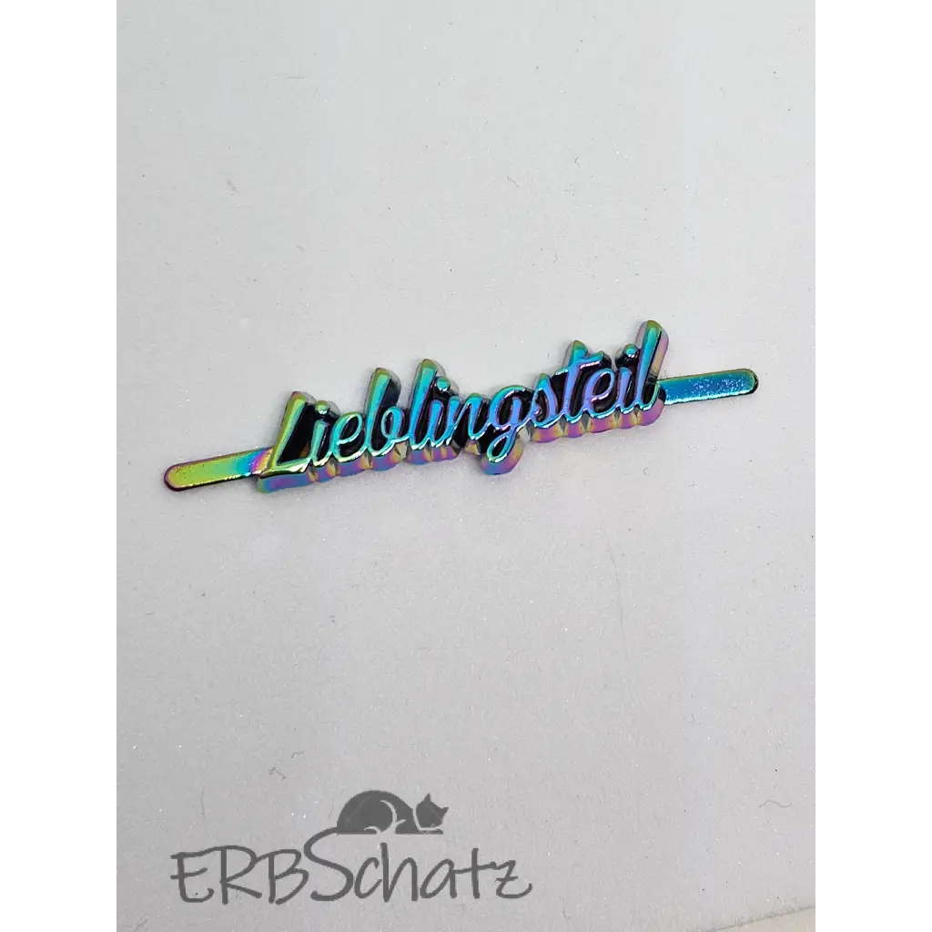 Metall Label ’Lieblingsteil’ Schreibschrift - Rainbow