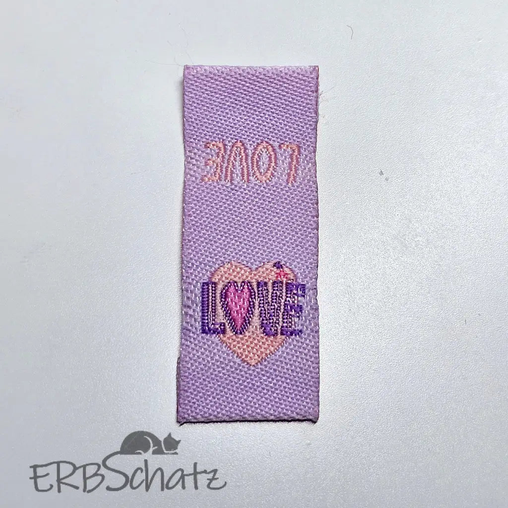 Stoff-Label ’Love’ zum Einnähen - Lavendel